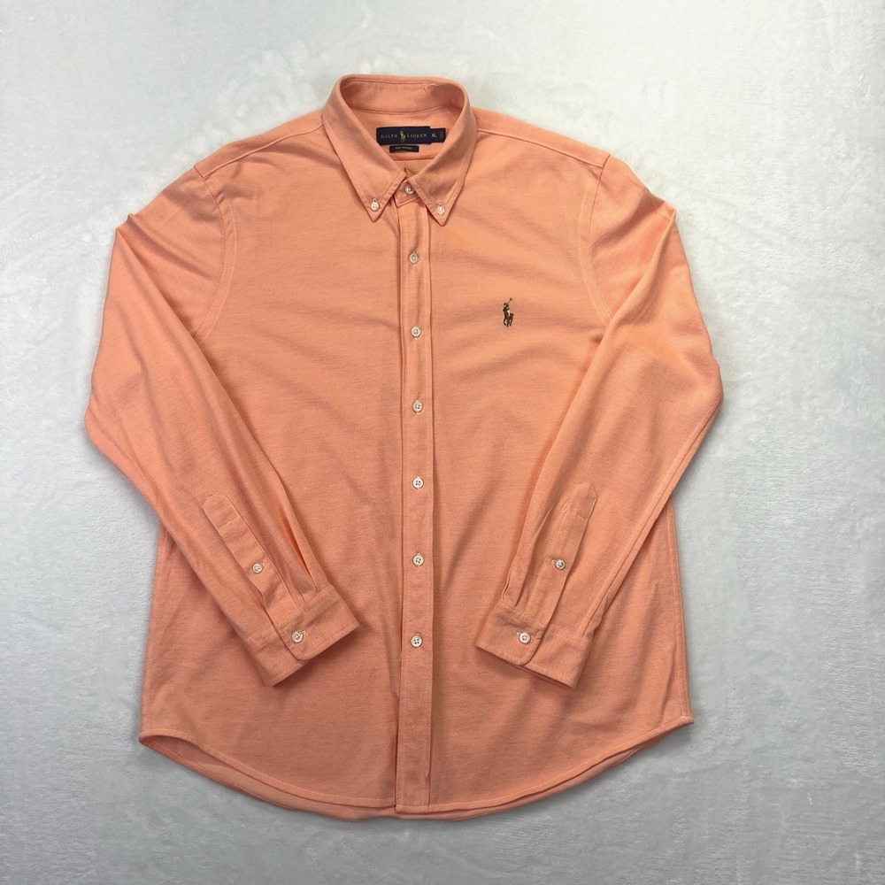 Ralph Lauren Knit Oxford Mens XL Peach Orange Long Sleeve Button Down Shirt
